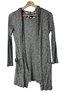 Boutique Medium Heather Gray Ribbed Hooded Cardigan M